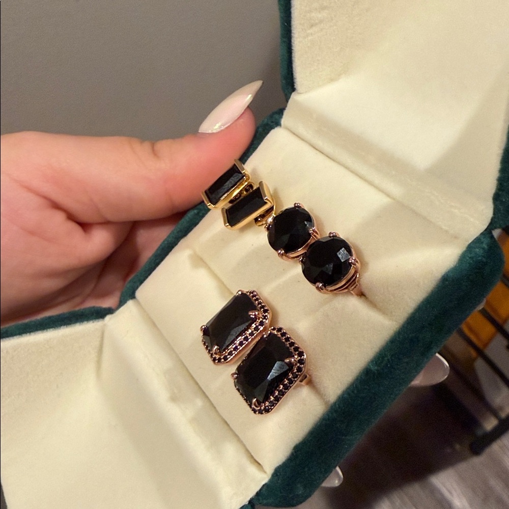 Set of 3 two rose gold one gold black onyx studs from bomb party - Picture 2 of 3